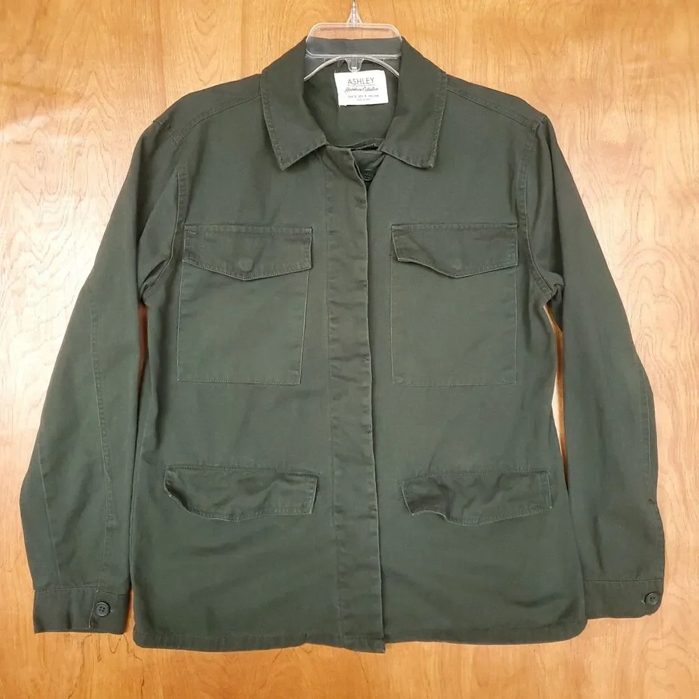 Utility Jacket Womens S Green 100% Cotton Military Army Button Front Grunge
